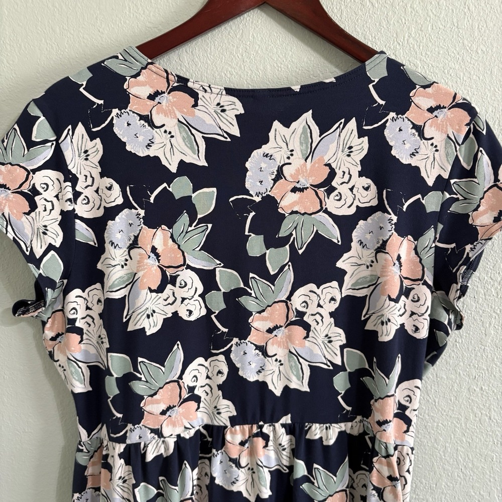 Pact Organic Cotton Floral Faux Wrap Dress XXL Navy Pink Short Sleeve Stretch - Picture 6 of 14